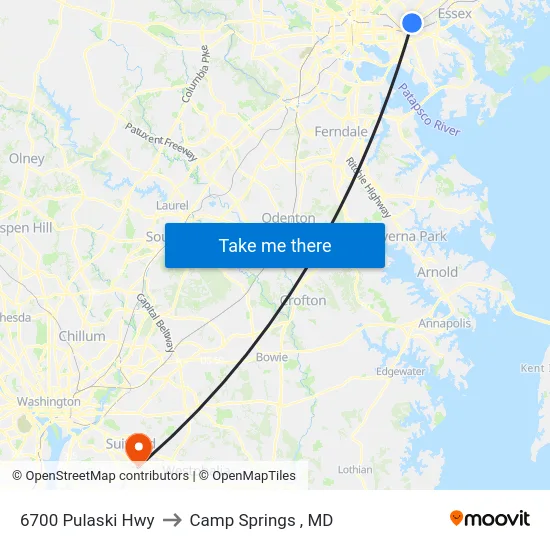 6700 Pulaski Hwy to Camp Springs , MD map