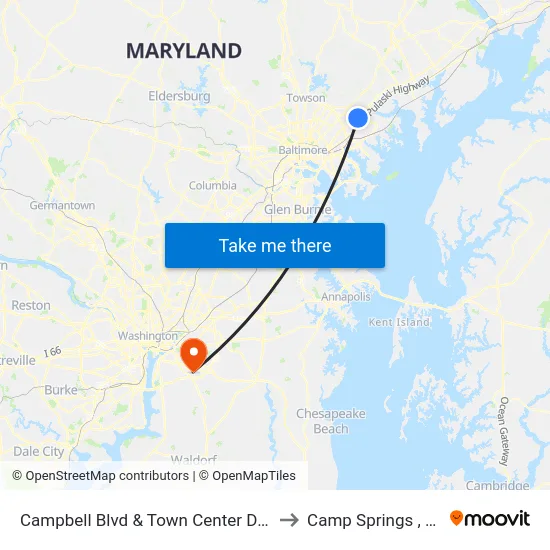 Campbell Blvd & Town Center Dr Nb to Camp Springs , MD map
