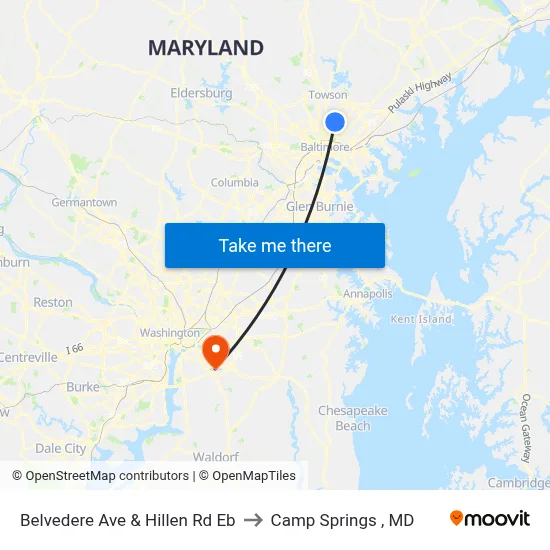 Belvedere Ave & Hillen Rd Eb to Camp Springs , MD map