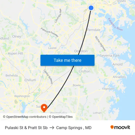 Pulaski St & Pratt St Sb to Camp Springs , MD map