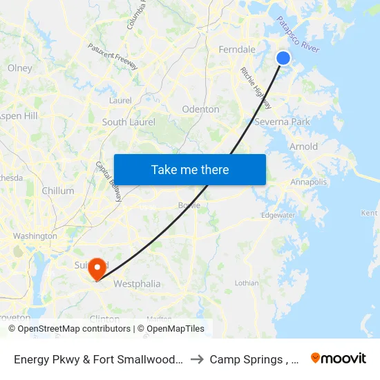 Energy Pkwy & Fort Smallwood Rd to Camp Springs , MD map