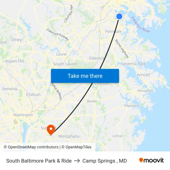 South Baltimore Park & Ride to Camp Springs , MD map