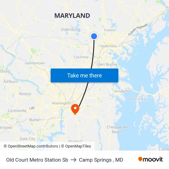Old Court Metro Station Sb to Camp Springs , MD map