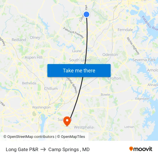 Long Gate P&R to Camp Springs , MD map