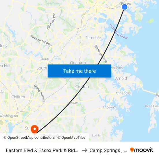 Eastern Blvd & Essex Park & Ride Wb to Camp Springs , MD map