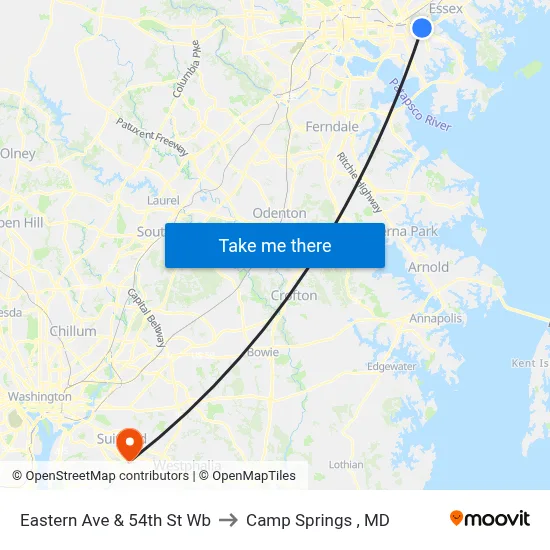 Eastern Ave & 54th St Wb to Camp Springs , MD map