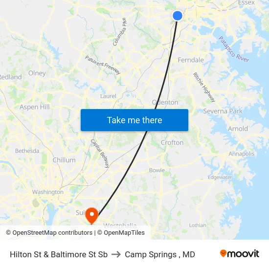 Hilton St & Baltimore St Sb to Camp Springs , MD map
