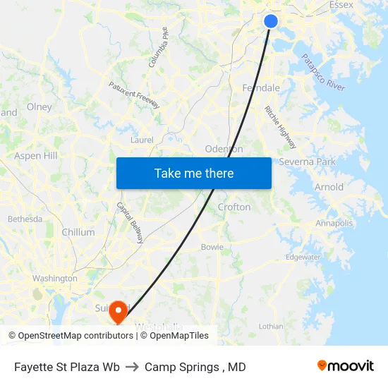 Fayette St Plaza Wb to Camp Springs , MD map