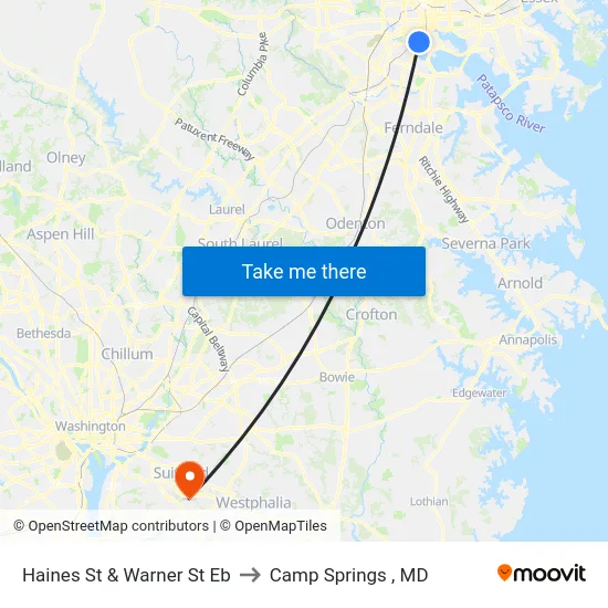 Haines St & Warner St Eb to Camp Springs , MD map