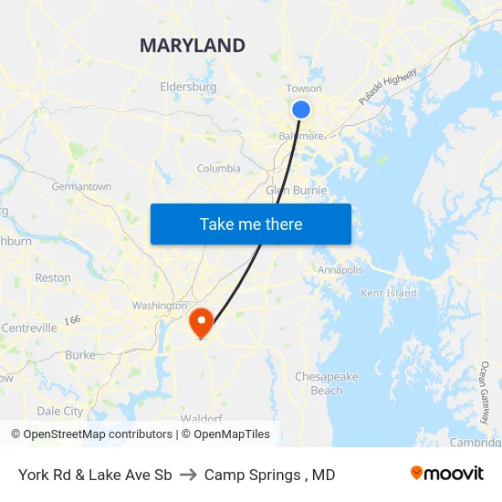 York Rd & Lake Ave Sb to Camp Springs , MD map