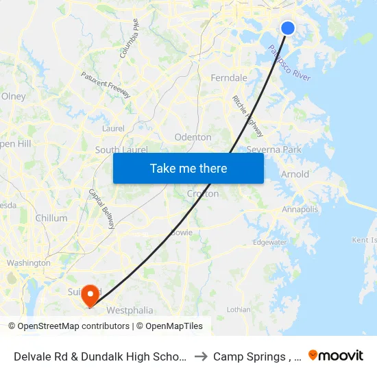 Delvale Rd & Dundalk High School Nb to Camp Springs , MD map