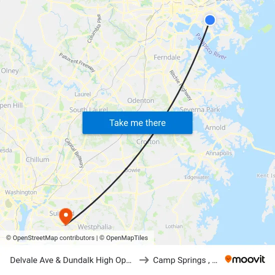 Delvale Ave & Dundalk High Opp Sb to Camp Springs , MD map
