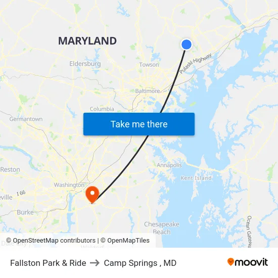 Fallston Park & Ride to Camp Springs , MD map