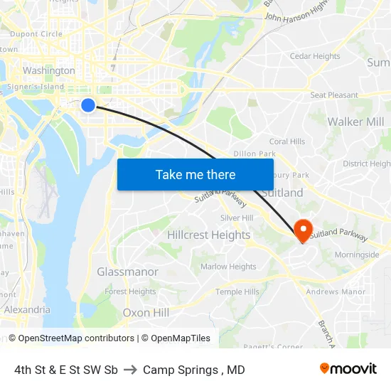 4th St & E St SW Sb to Camp Springs , MD map