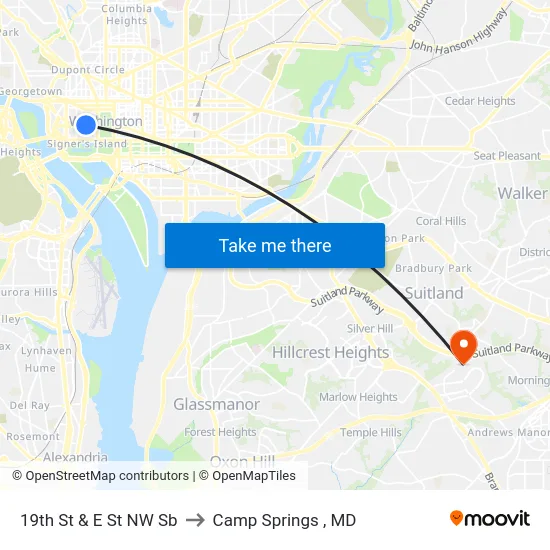 19th St & E St NW Sb to Camp Springs , MD map
