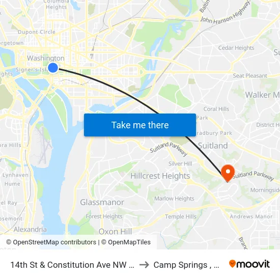 14th St & Constitution Ave NW Sb to Camp Springs , MD map