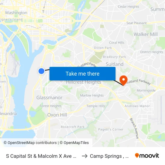 S Capital St & Malcolm X Ave Wb to Camp Springs , MD map