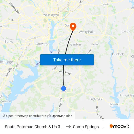 South Potomac Church & Us 301 to Camp Springs , MD map