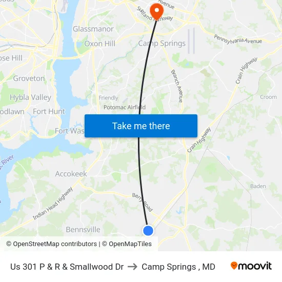 Us 301 P & R & Smallwood Dr to Camp Springs , MD map