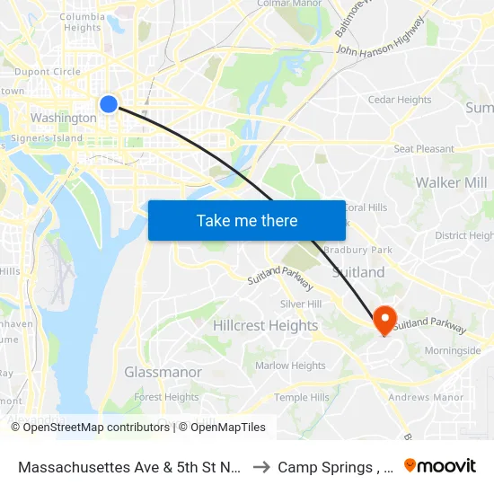 Massachusettes Ave & 5th St NW Eb to Camp Springs , MD map