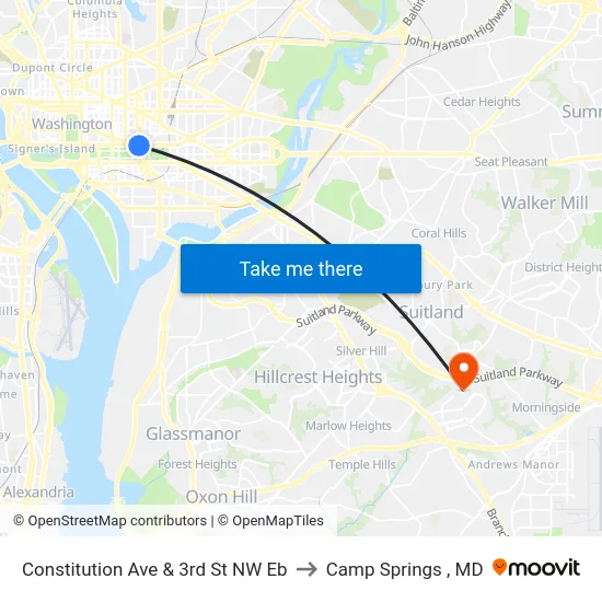 Constitution Ave & 3rd St NW Eb to Camp Springs , MD map