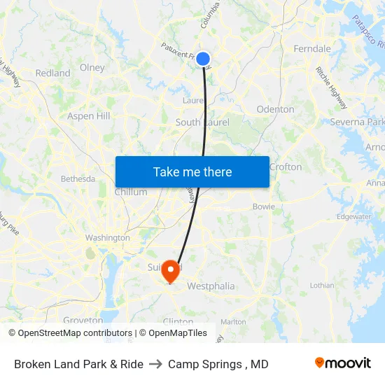 Broken Land Park & Ride to Camp Springs , MD map