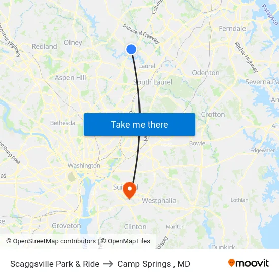 Scaggsville Park & Ride to Camp Springs , MD map
