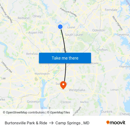 Burtonsville Park & Ride to Camp Springs , MD map