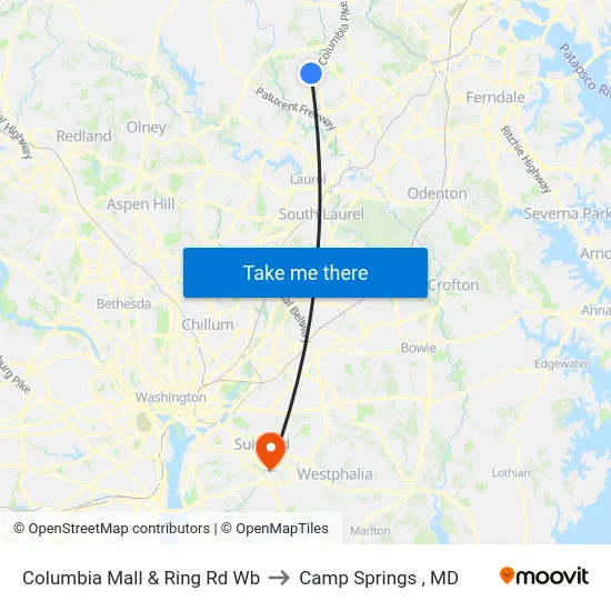 Columbia Mall & Ring Rd Wb to Camp Springs , MD map