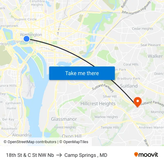 18th St & C St NW Nb to Camp Springs , MD map