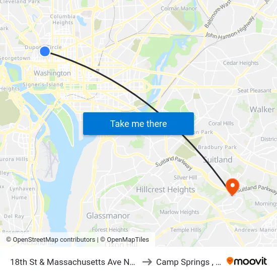 18th St & Massachusetts Ave NW Nb to Camp Springs , MD map