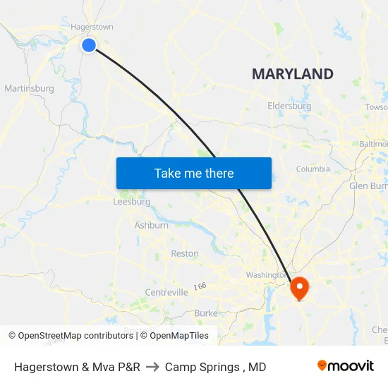 Hagerstown & Mva P&R to Camp Springs , MD map
