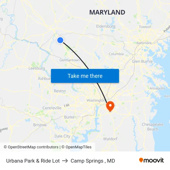 Urbana Park & Ride Lot to Camp Springs , MD map
