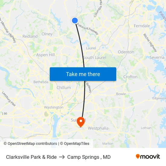 Clarksville Park & Ride to Camp Springs , MD map