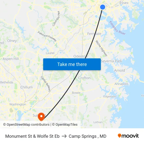 Monument St & Wolfe St Eb to Camp Springs , MD map