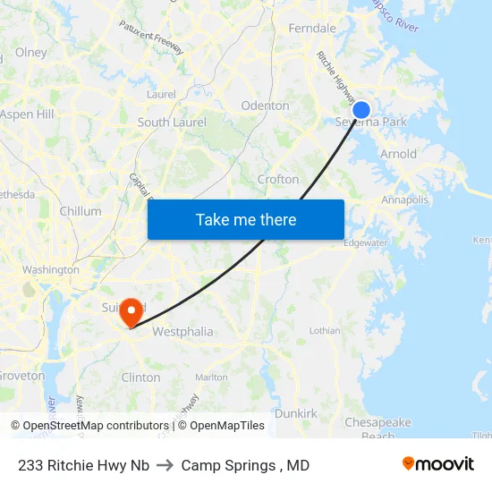 233 Ritchie Hwy Nb to Camp Springs , MD map