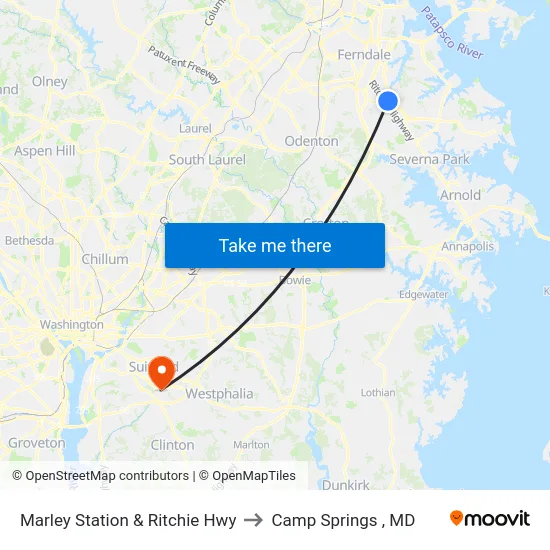 Marley Station & Ritchie Hwy to Camp Springs , MD map