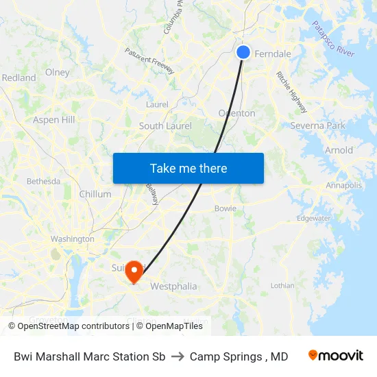 Bwi Marshall Marc Station Sb to Camp Springs , MD map