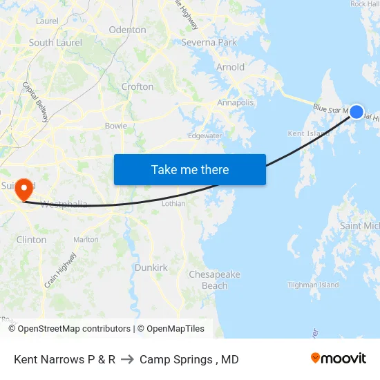 Kent Narrows P & R to Camp Springs , MD map