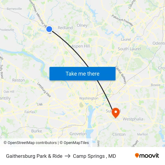 Gaithersburg Park & Ride to Camp Springs , MD map
