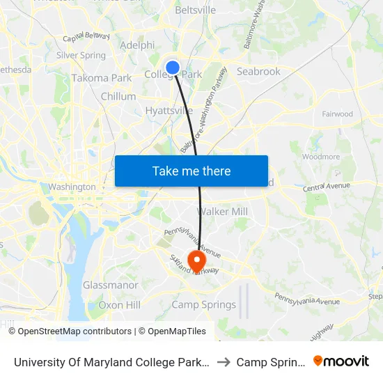 University Of Maryland College Park (Stadium Dr.) Nb to Camp Springs , MD map