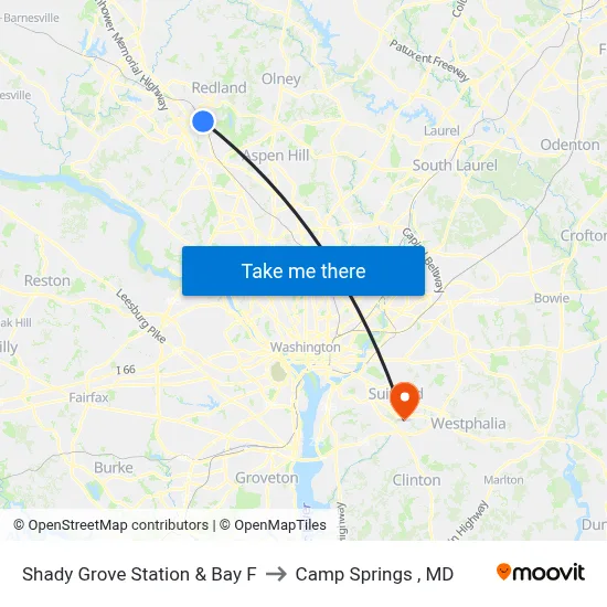 Shady Grove Station & Bay F to Camp Springs , MD map