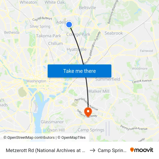 Metzerott Rd (National Archives at College Park) Wb to Camp Springs , MD map