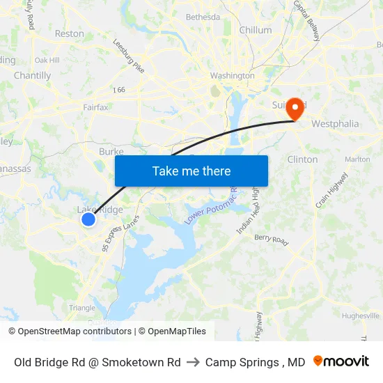 Old Bridge Rd @ Smoketown Rd to Camp Springs , MD map