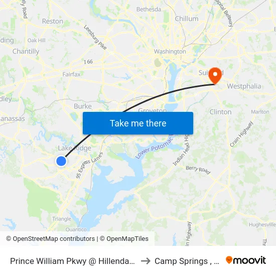 Prince William Pkwy @ Hillendale Dr to Camp Springs , MD map