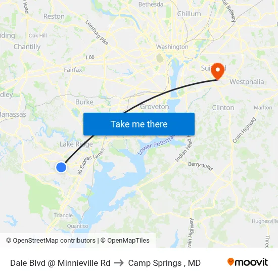 Dale Blvd @ Minnieville Rd to Camp Springs , MD map