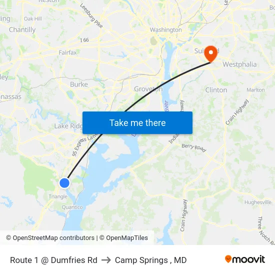 Route 1 @ Dumfries Rd to Camp Springs , MD map