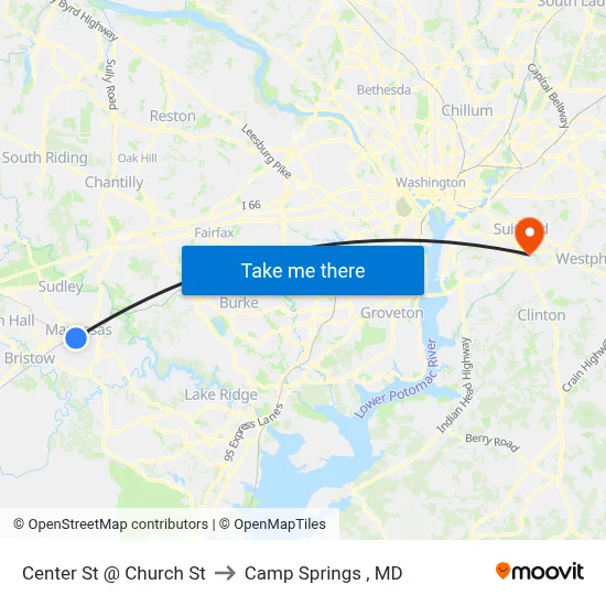 Center St @ Church St to Camp Springs , MD map