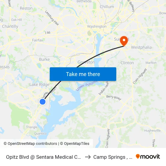Opitz Blvd @ Sentara Medical Center to Camp Springs , MD map