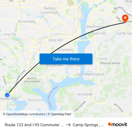 Route 123 And I-95  Commuter Lot to Camp Springs , MD map
